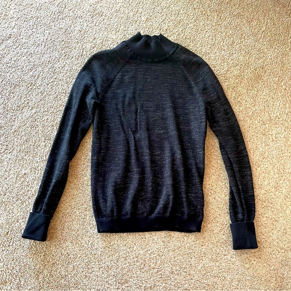 Lululemon women’s turtleneck mock neck knit sweater black silver metallic 2